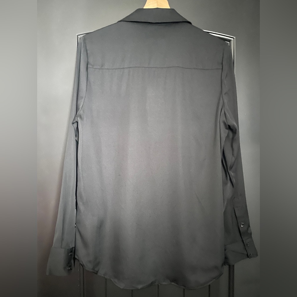 Quince Washable Stretch Silk Notch Collar Blouse - Black - Picture 4 of 7